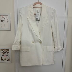NWT NEW H&M Women’s White Linen Double Breasted Blazer XS